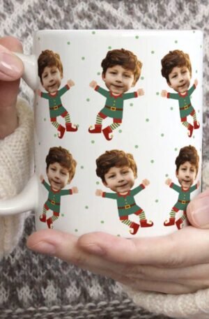 Personalized Photo Face Funny Christmas Elf Kid Coffee Mug