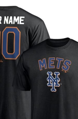 Custom Mets Black Tee: Your Name, Number. Retro Fan Style