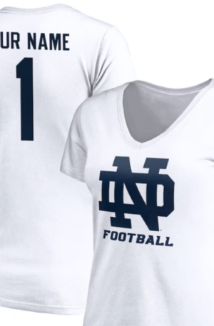 Notre Dame Fighting Irish Women's Personalized Any Name & Number One Color V-Neck T-Shirt - White