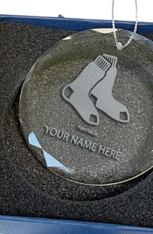 Licensed Red Sox Etched Glass Ornament. Fan Christmas Gift