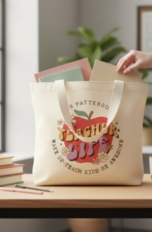 Teacher Life Wake Teach School Personalized Name Large Tote Bag