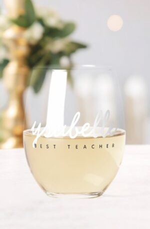 Best Teacher Script Name Stemless Wine Glass