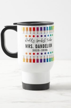 Rainbow Crayons Kindergarten Teacher Travel Mug