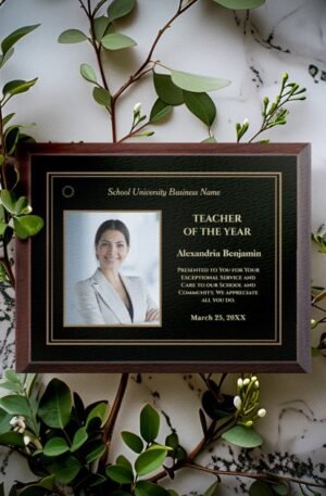 Teacher of the Year Photo Logo Gold Personalize Award Plaque