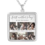 1st Mother's Day Custom Photo Plated Necklace elegant_first_mothers_day_custom_photo_collage_silver_plated_necklace-