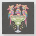 parrot_cinco_de_mayo_funny_drinking_mexican_fiesta_stone_coaster-