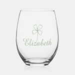 Personalized Four Leaf Clover Wine Glass