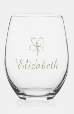 Personalized Four Leaf Clover Wine Glass