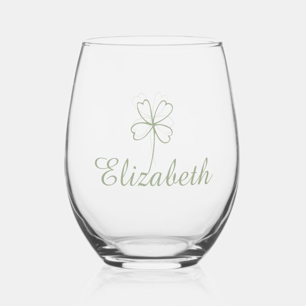 Personalized Four Leaf Clover Wine Glass