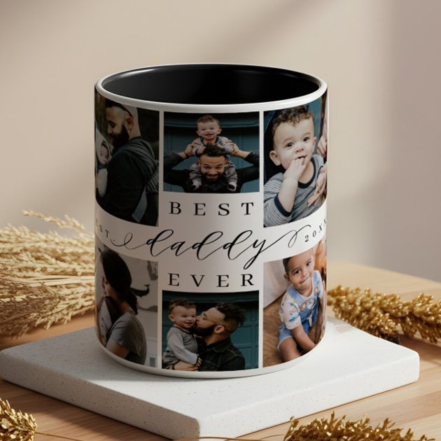 best_daddy_ever_fathers_day_8_photo_collage_two_tone_coffee_mug