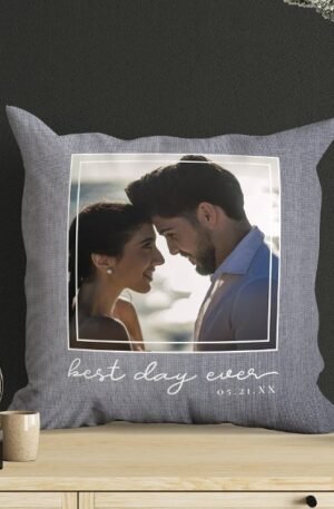 best_day_ever_photo_script_newlywed_wedding_date_throw_pillow