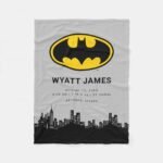 Batman New Baby Birth Stats Fleece Blanket classic_batman_symbol_new_baby_birth_stats_fleece_blanket