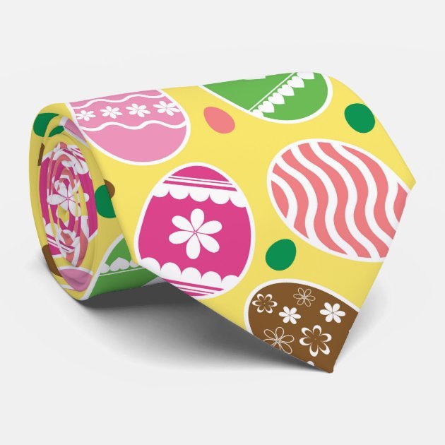colorful_easter_eggs_pattern_yellow_background_neck_tie