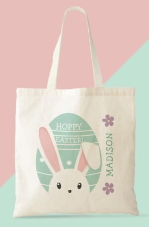 cute_bunny_hoppy_easter_egg_hunt_personalized_name_tote_bag