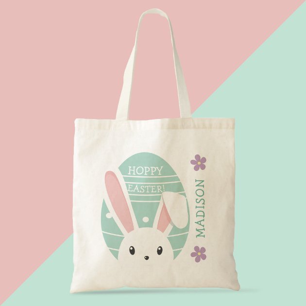 cute_bunny_hoppy_easter_egg_hunt_personalized_name_tote_bag