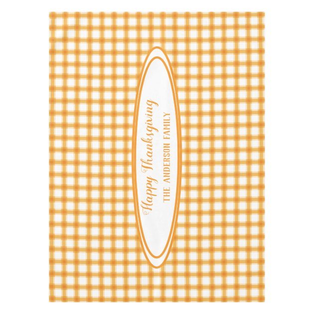happy_thanksgiving_fall_orange_plaid_family_name_tablecloth