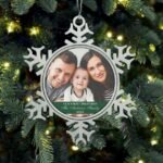 Our First Christmas Family Photo Green Snowflake Pewter Christmas Ornament our_first_christmas_family_photo_green_snowflake_pewter_christmas_ornament