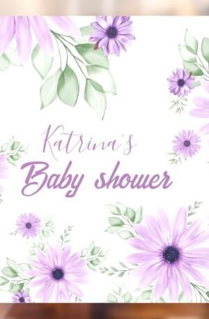 personalized_violet_watercolor_flowers_baby_shower_window_cling
