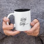 SLAY THE DAY Fun Modern Motivational Typography Two-Tone Coffee Mug slay_the_day_fun_modern_motivational_typography_two_tone_coffee_mug