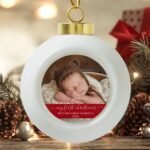 My 1st Christmas Baby Ball Ornament stylish_script_my_first_christmas_baby_red_ceramic_ball_christmas_ornament