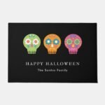 Sugar Skulls Happy Halloween Custom Family Name Doormat sugar_skulls_happy_halloween_custom_family_name_doormat
