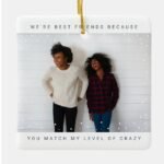 Two Photo Best Friend Holiday Ceramic Ornament two_photo_minimalist_best_friend_snowfall_holiday_ceramic_ornament