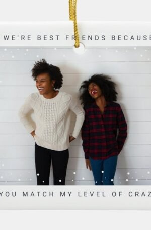 two_photo_minimalist_best_friend_snowfall_holiday_ceramic_ornament