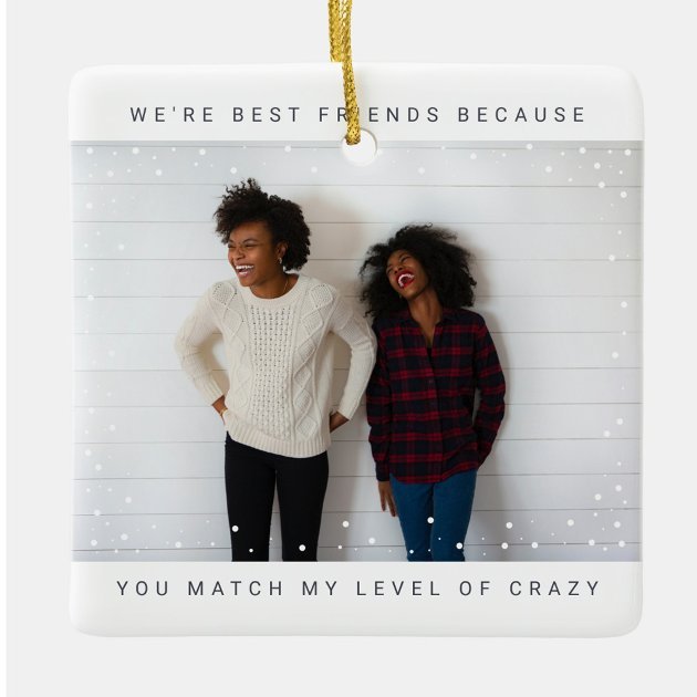 two_photo_minimalist_best_friend_snowfall_holiday_ceramic_ornament